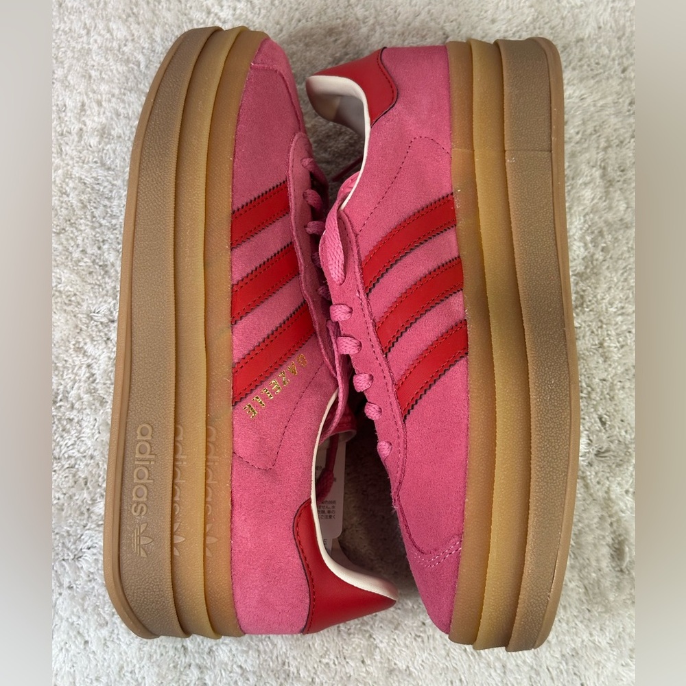 adidas Gazelle Platform Pink and Red Suede Athletic Shoes - Picture 6 of 9